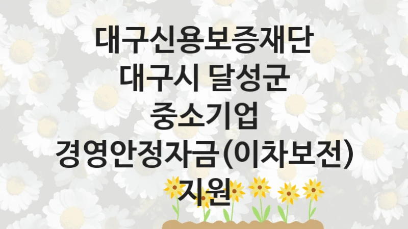 대구신용보증재단
대구시 달성군 중소기업 경영안정자금(이차보전) 지원