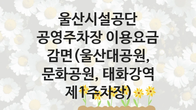울산시설공단 “공영주차장 이용요금 감면(울산대공원, 문화공원, 태화강역 제1주차장)” 복지 지원 정책 – 자격 요건과 접수 방법