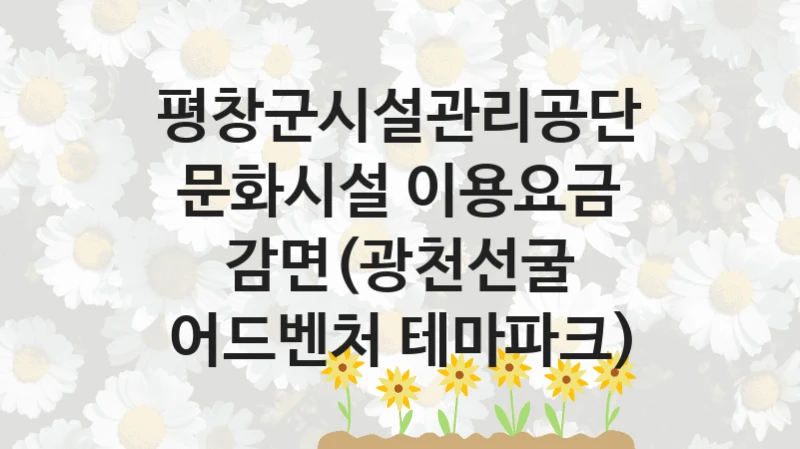평창군시설관리공단, 문화시설 이용요금 감면(광천선굴 어드벤처 테마파크) 지원 정책정리, 신청 방법과 자격 조건