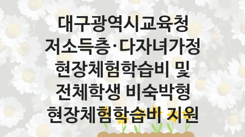 “저소득층·다자녀가정 현장체험학습비 및 전체학생 비숙박형 현장체험학습비 지원” 복지 혜택 신청부터 지급까지 – 대구광역시교육청 지원 정책