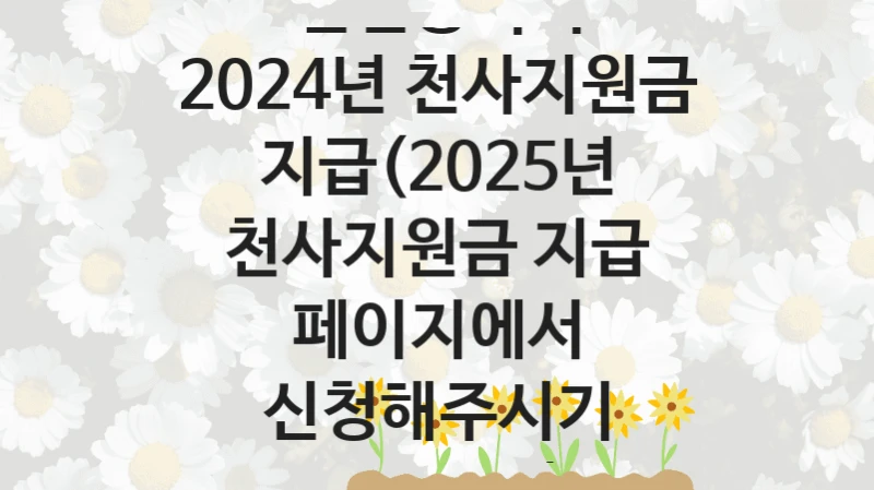 인천광역시
2024년 천사지원금 지급(2025년 천사지원금 지급 페이지에서 신청해주시기 바랍니다)